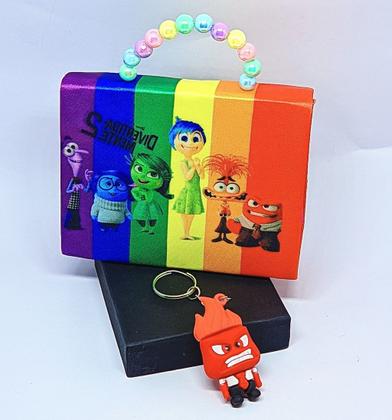 Imagem de Kit Bolsa Infantil Mini Bag Cute alça Pérola Personagem Divertidamente 2 Filme + Chaveiro Mini Boneco 3D Divertida Mente