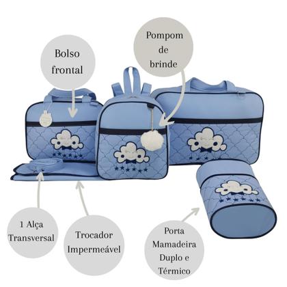 Imagem de Kit bolsa maternidade 5 peças nuvem menino + saida maternidade