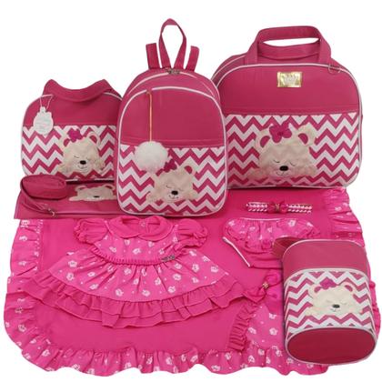 Imagem de Kit bolsa maternidade 5 peças urso chevron pink + saída maternidade