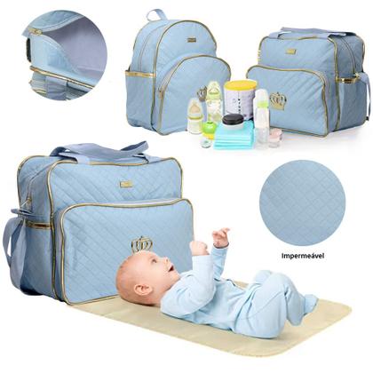 Bolsa De Fraldas Baby Essentials 3 Peças - Floral Azul Com Almofada De Troca