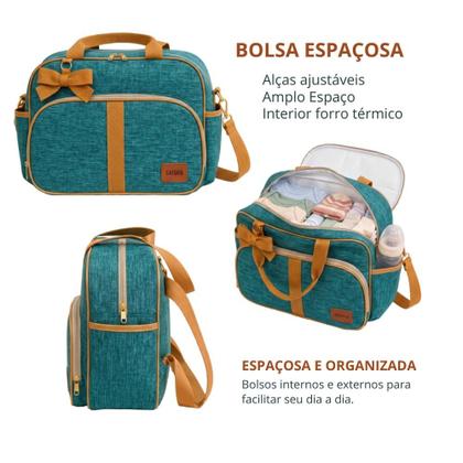 Imagem de Kit Bolsa Maternidade Completa 3 Peças Com Forro Interno e Laço Decorado - Coleção Luxo
