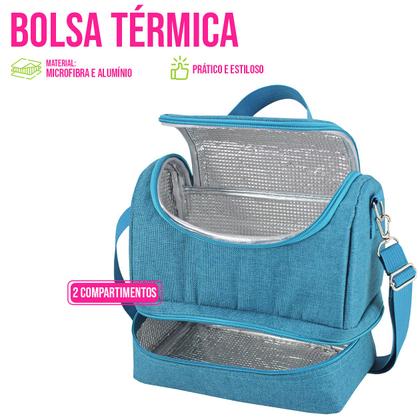 Imagem de Kit Bolsa Térmica Marmita Divisória Garrafa 500ml Tampa Pote