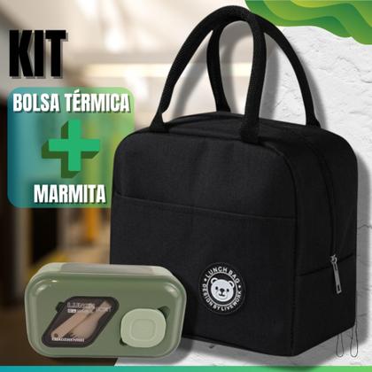 Imagem de Kit Bolsa Térmica + Pote Térmico Feminina Masculina Lancheira Porta Marmita Lanche Bebida Estudante