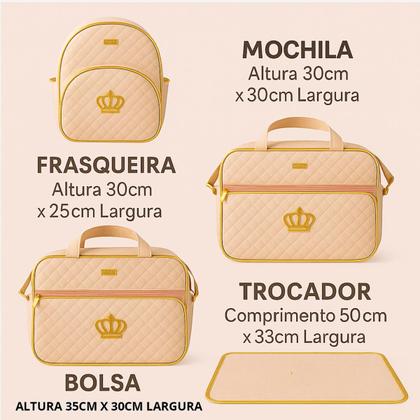 Imagem de Kit Bolsas Saída Maternidade Para Bebê 4 Peças Estilo Coroa Dourada
