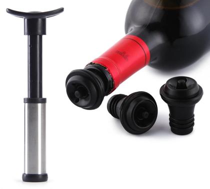 Imagem de Kit Bomba A Vácuo Para Vinho Fresco Com Duas Rolhas Tampa Para Preservar Com Acessórios Duráveis