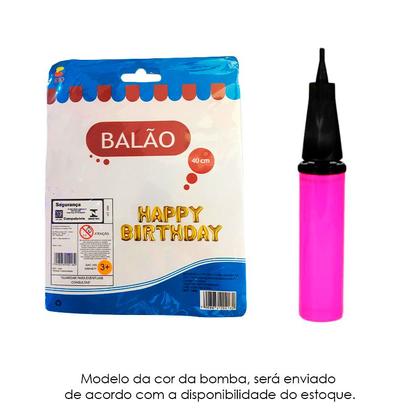 Imagem de Kit Bomba De Ar Manual + Balão Happy Birthday 