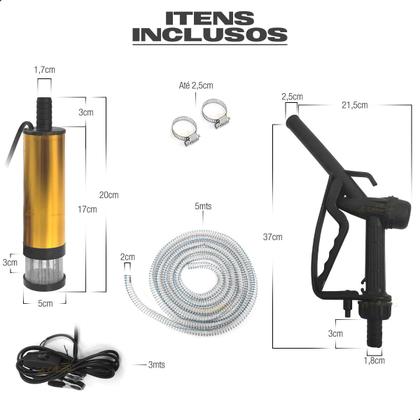 Imagem de Kit Bomba Submersível Óleo Diesel e Água Fundamentum 12V com Ponteira e Mangueira 5m