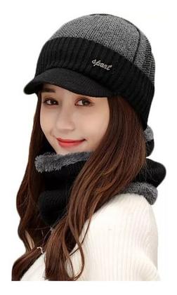 Imagem de Kit Boné Boina Gorro Cachecol Beanie Forrada Lã Inverno
