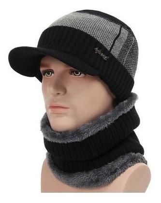 Imagem de Kit Boné Boina Gorro Cachecol Beanie Forrada Lã Inverno