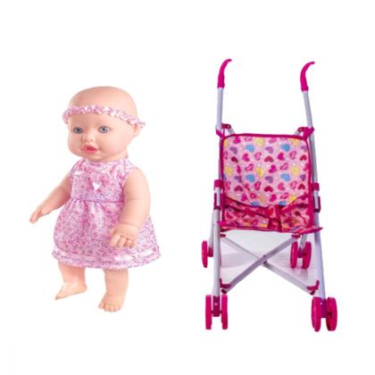 Imagem de Kit Boneca Baby Faz Xixi + Mamadeira + Fralda + Carrinho