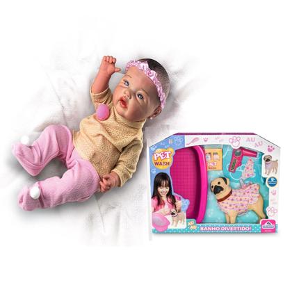 Imagem de Kit Boneca Baby Reborn Com Pet Wash Para Crianças