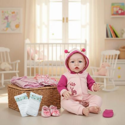Imagem de Kit Boneca Bebe Reborn Menina 55cm Mamae Reborn + Roupinhas