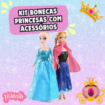 Imagem de Kit Boneca Frozen Anna e Elsa 30cm Brinquedo Menina Musical Com Acessórios