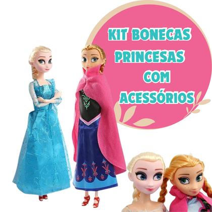 Imagem de Kit Boneca Frozen Anna e Elsa 30cm Brinquedo Menina Musical Com Acessórios