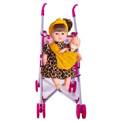 Imagem de Kit Boneca Infantil Bebê Ayana Com Filha + Carrinho Passeio