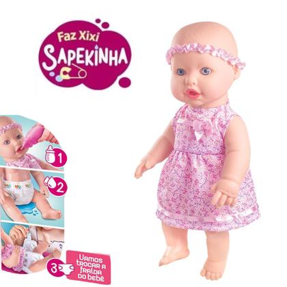 Imagem de Kit Boneca Sapekinha Mamadeira Faz Xixi + Carrinho + Bolsa