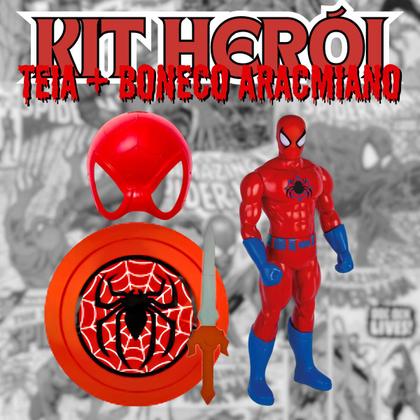 Imagem de Kit Boneco Infantil Homem Aracmiano E Acessórios Super Aranha Heróis Para Crianças Vermelho E Preto