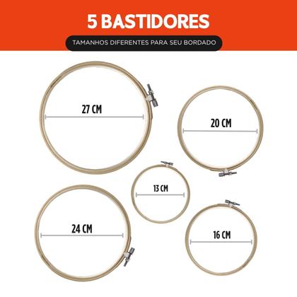 Imagem de Kit Bordado Completo 82 Peças com Linhas Agulhas Bastidor Bolsa ideal Para Costura e Ponto Russo