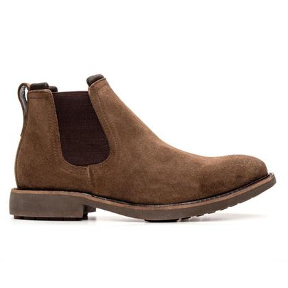 Imagem de Kit Bota Botina Chelsea Texas Gold em Couro Camurça Taupe Masculina com Boné Trucker Aba Curva