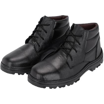 Imagem de Kit Bota de Couro Original Masculina Cano Curto Bico Biqueira em PVC com Solado de Borracha Tratorado e Carteira Porta Documentos