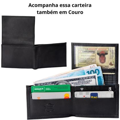 Imagem de Kit Bota de Couro Original Masculina Cano Curto Bico Biqueira em PVC com Solado de Borracha Tratorado e Carteira Porta Documentos