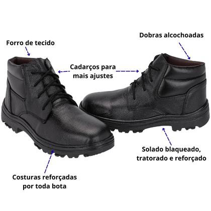 Imagem de Kit Bota de Couro Original Masculina Cano Curto Bico Biqueira em PVC com Solado de Borracha Tratorado e Carteira Porta Documentos