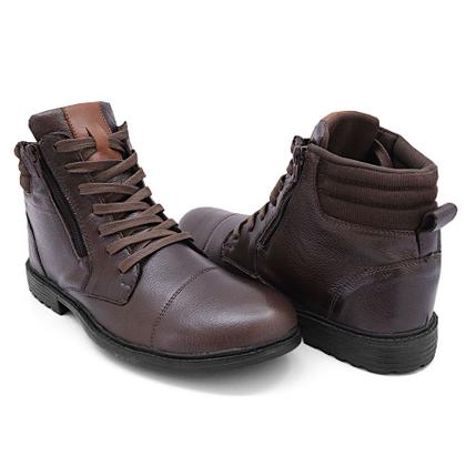 Imagem de Kit Bota Masculina Coturno Casual Zíper Inverno Couro Legítimo com Relógio