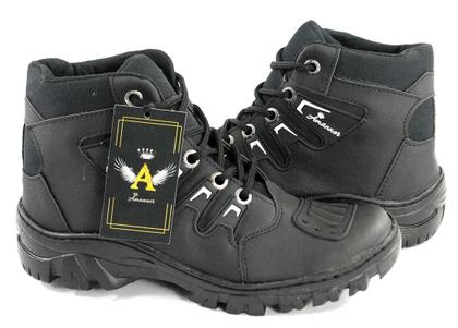 Imagem de Kit Bota Motoqueiro Tenis Preto Adventure Costurada mais Cinto e Meia