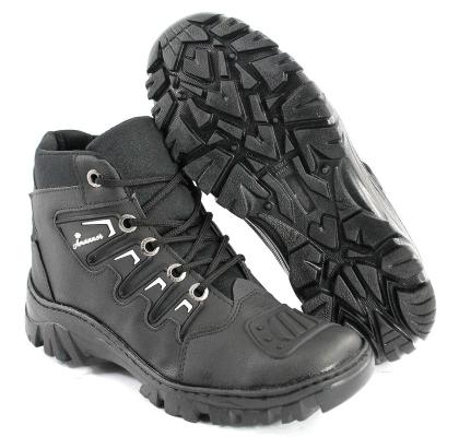 Imagem de Kit Bota Motoqueiro Tenis Preto Adventure Costurada mais Cinto e Meia