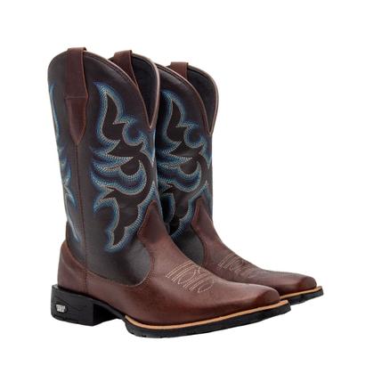 Imagem de Kit Bota Texana Country Masculina Texas Gold Tribal de Couro com Carteira e Relógio