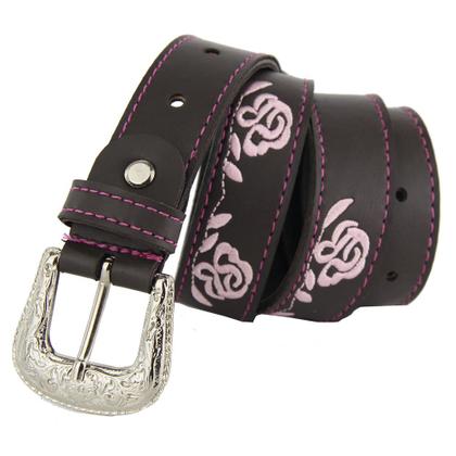 Imagem de Kit Bota Texana Feminina Couro Country Bico Quadrado Café Rosa com Cinto 10000