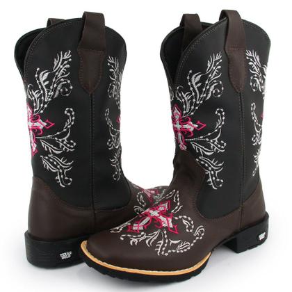 Imagem de Kit Bota Texana Feminina Couro Country Bico Quadrado Café Rosa com Cinto 10000