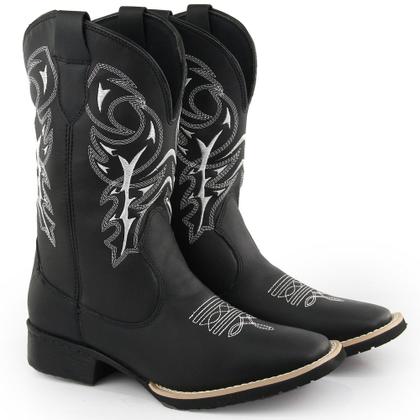 Imagem de Kit Bota Texana Masculina Couro Western Preta Delegada + Boné Trucker