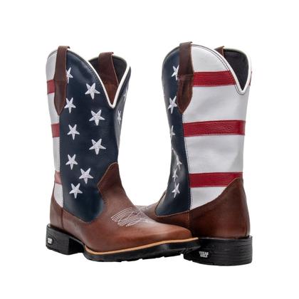 Imagem de Kit Bota Western Masculina Bico Quadrado em Couro Texas Gold EUA com Relógio Bco