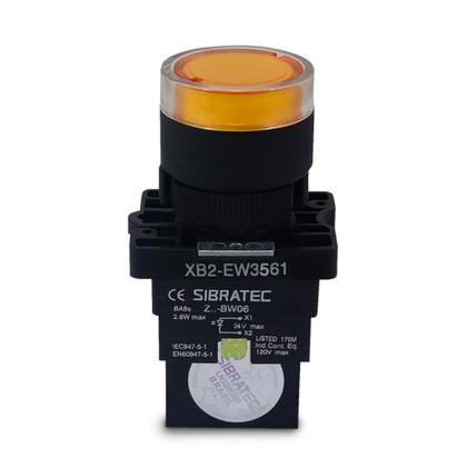 Imagem de Kit Botão de Impulso Iluminado  Plástico  EW3561 24V 1NA  Amarelo