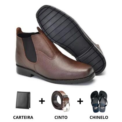 Imagem de kit Botina Masculina em Couro Legítimo com Cinto Chinelo e Carteira