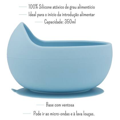 Imagem de Kit Bowl Com Ventosa Talheres Em Silicone E Bambu Azul Buba