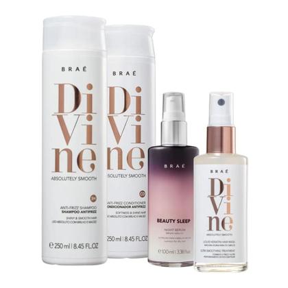 Imagem de Kit Braé Divine Shampoo 250ml, Condicionador 250ml, Beauty Sleep 100ml, Máscara Liquida 60ml