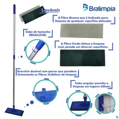 Imagem de Kit Bralimpia c/ Fibras + Suporte LT + Cabo e Rodo Dry