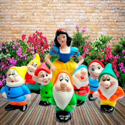 Imagem de Kit Branca de Neve e os 7 Anões em Cerâmica Decorativa Grande - Casa e Jardim