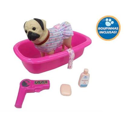Imagem de Kit Brincando de Boneca Rosa Com Roupinha e Acessórios Pet