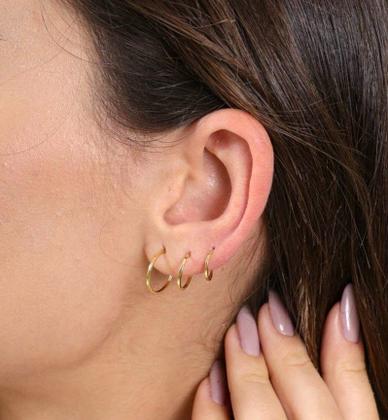 Imagem de Kit Brinco 3 Pares Argolas De Ouro 18k Adulto E Infantil