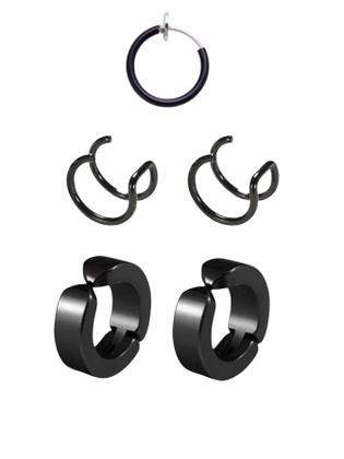 Imagem de Kit Brinco Argola Pressão Preto 3 Piercing Helix Encaixe
