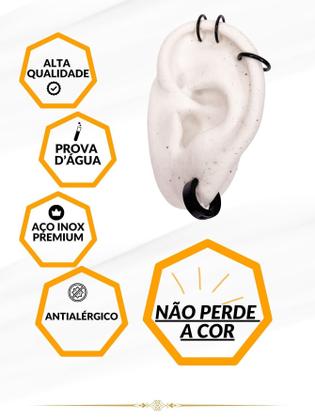 Imagem de Kit Brinco Argola Pressão Preto 3 Piercing Helix Encaixe