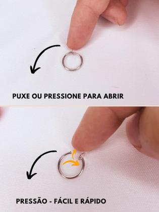 Imagem de Kit Brinco Argola Pressão Preto 3 Piercing Helix Encaixe