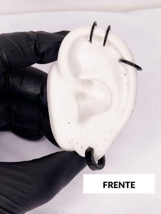 Imagem de Kit Brinco Argola Pressão Preto 3 Piercing Helix Encaixe