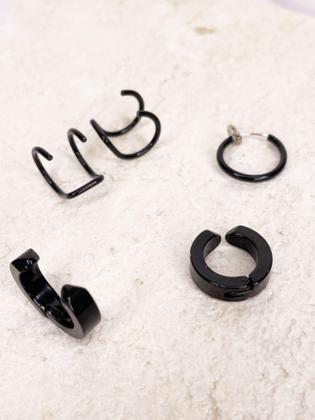 Imagem de Kit Brinco Argola Pressão Preto 3 Piercing Helix Encaixe
