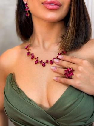 Imagem de Kit Brinco, Colar, Anel Regulável e Pulseira PINK Miriam