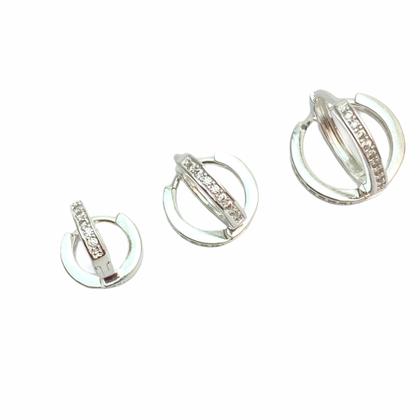 Imagem de Kit Brinco Trio Com 3 Argolas Cravejadas Em Micro Zircônias prata