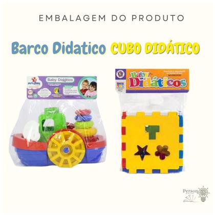 Imagem de Kit Brinquedo Barco Encaixar + Cubo Didático 24 Peças Criança